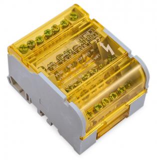 Krytý svorkovnicový blok 4P 4x(5x6mm+1x25mm+1x35mm) sivý/žltý F-elektro