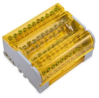 Krytý svorkovnicový blok 4P 4x(7x6mm+2x25mm+2x35mm) sivý/žltý F-elektro