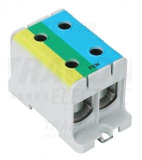Rozvodná odbočná svorkovnica na DIN lištu 2x35-150mm² modrá+žlto-zelená FLEAL-150/2KZS