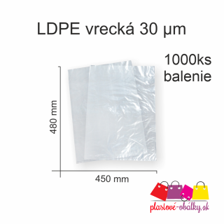 LDPE vrecká 30µm Rozmer a hrúbka materiálu: 450 x 480 mm 30MY 1000ks