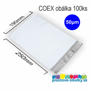 Plastové obálky COEX 50µm nepriehľadné Balenie: 100 ks balenie, Rozmer: 190x250