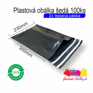 Plastové obálky šedé s dvojitou páskou 60µm ECONOMY  špaciálne obálky pre zasielanie tovaru späť Balenie: 100 ks balenie, Rozmer: 230 x 300 mm