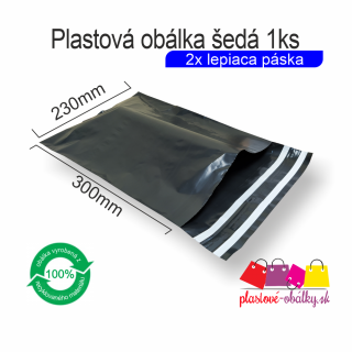 Plastové obálky šedé s dvojitou páskou 60µm ECONOMY  špaciálne obálky pre zasielanie tovaru späť Balenie: po 1 ks, Rozmer: 230 x 300 mm