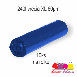 Vrecia na odpad rolo 240l 100x125 cm 60µm 10ks XL ECONOMY Farba: Modrá, Hrúbka materiálu: 60µm, Objem: 240l