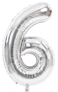 Fóliový balón narodeninové číslo 6, strieborný 46cm