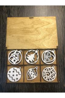 Vianočné drevené ozdoby s drevenou krabičkou - 24ks Farba ozdôb: Biela