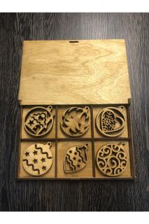 Vianočné drevené ozdoby s drevenou krabičkou - 24ks Farba ozdôb: Dubová