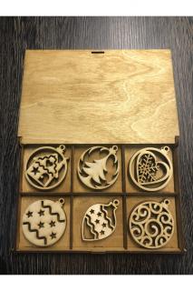 Vianočné drevené ozdoby s drevenou krabičkou - 24ks Farba ozdôb: Prírodná