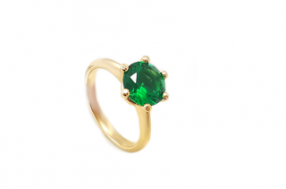 Elegantný zásnubný prsteň zo žltého zlata so zeleným kameňom  + krabička, darček
