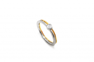 Nádherný dámsky prsteň z PLATINY v kombinácií s 18 karátovým žltým zlatom a briliantom  + doživotný servis + krabička, darček