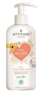 Attitude Baby Leaves Dětské tělové mýdlo a šampon 2v1 s vůni hruškové šťávy s pumpičkou 473 ml