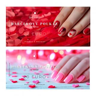 ENII Valentínsky Darčekový poukaz na nechtovú kozmetiku - ideálny darček pre ženu Červená varianta poukazu: 20 Euro