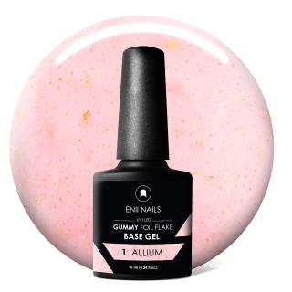 Gummy Foil Flake Base gel 01 Allium - gumová báza s časticami zlatej fólie, 10 ml