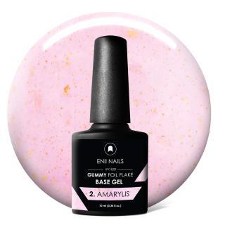 Gummy Foil Flake Base gel 02 Amarylis - gumová báza s časticami zlatej fólie, 10 ml
