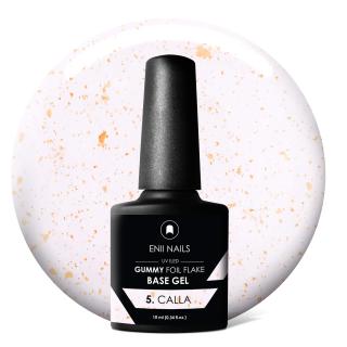 Gummy Foil Flake Base gel 05 Calla - gumová báza s časticami zlatej fólie, 10 ml
