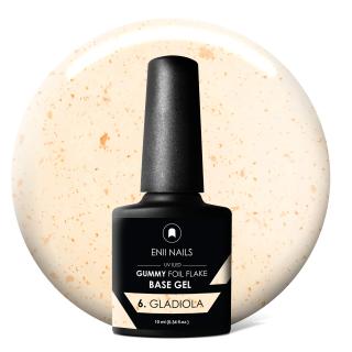 Gummy Foil Flake Base gel 06 Gladiola - gumová báza s časticami zlatej fólie, 10 ml