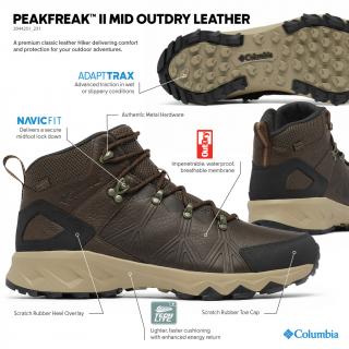 Columbia Pánska turistická koženná obuv PEAKFREAK™ II MID OUTDRY™ hnedé Veľkosť: 42,5, Farba: Cordovan, Black