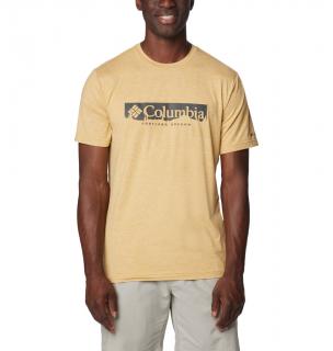 Columbia Pánske komfortné tričko Kwick Hike™ Graphic SS Tee camel Veľkosť: M, Farba: Light Camel Hea