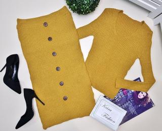Žltá pletená súprava- sukňa + pulóver veľkosť: univerzálna