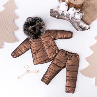 Zimný fashion komplet bunda a oteplovačky Missimi - Bronze Veľkosť: 104