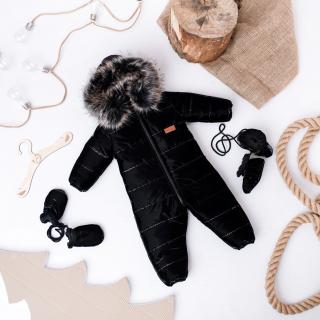 Zimný fashion overal s rukavicami Missimi - Shiny Black Veľkosť: 80