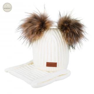 Zimný set čiapka a nákrčník Missimi - rôzne farby Farba: Ecru, Veľkosť: 1 až 3 roky