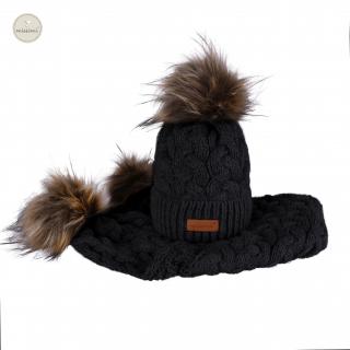 Zimný set čiapka a šál s brmbolcami Missimi - rôzne farby Farba: Black, Veľkosť: 4 až 7 rokov