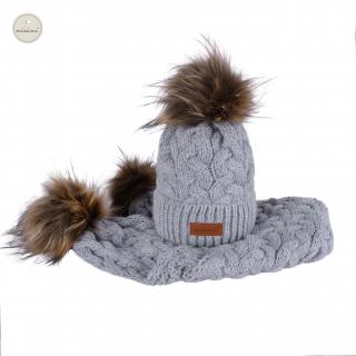 Zimný set čiapka a šál s brmbolcami Missimi - rôzne farby Farba: Dark Grey, Veľkosť: 1,5 až 4 roky