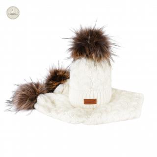 Zimný set čiapka a šál s brmbolcami Missimi - rôzne farby Farba: Ecru, Veľkosť: 1,5 až 4 roky
