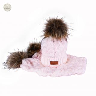 Zimný set čiapka a šál s brmbolcami Missimi - rôzne farby Farba: Light Pink, Veľkosť: 1,5 až 4 roky