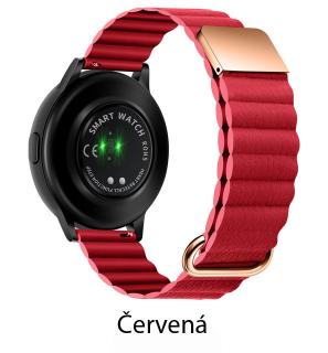 Magnetický kožený pásek na Garmin Venu 2 plus / SQ - řemínek 20 mm Barva: Červená