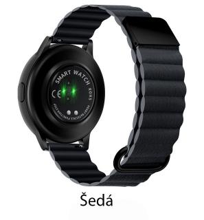 Magnetický kožený pásek na Garmin Venu 2 plus / SQ - řemínek 20 mm Barva: Šedá