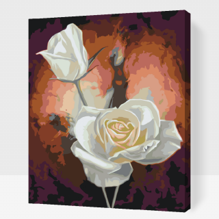 Maľovanie podľa čísiel - Biele ruže Veľkosť: 40x50cm, Rám: S vnútorným rámom