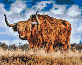 Maľovanie podľa čísiel - Býk na pastve Veľkosť: 80x100cm, Rám: Bez rámu, iba plátno