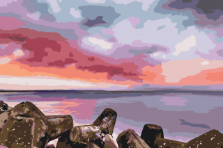 Maľovanie podľa čísiel - Červený západ slnka nad morom Veľkosť: 40x60cm, Rám: Bez rámu, iba plátno