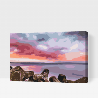 Maľovanie podľa čísiel - Červený západ slnka nad morom Veľkosť: 40x60cm, Rám: S vnútorným rámom