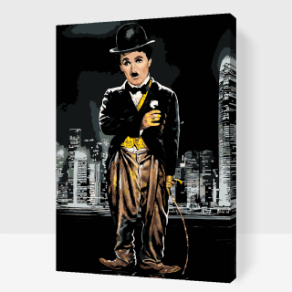 Maľovanie podľa čísiel - Charlie Chaplin v meste Veľkosť: 40x60cm, Rám: S vnútorným rámom