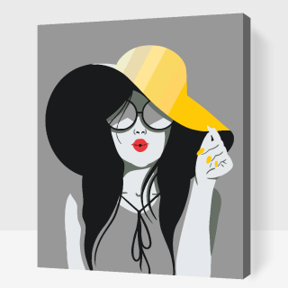 Maľovanie podľa čísiel - Dáma v žltom klobúku Veľkosť: 60x80cm, Rám: S vnútorným rámom