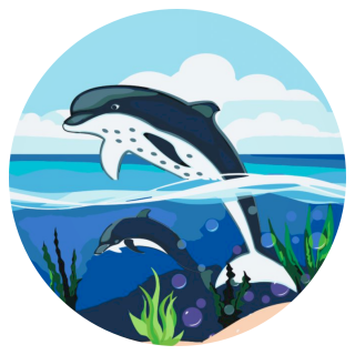 Maľovanie podľa čísiel - Delfíny v oceáne Veľkosť: 50x50cm, Rám: S vnútorným rámom