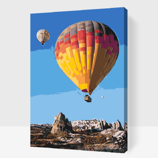 Maľovanie podľa čísiel - Horkovzdušné balóny v horách Veľkosť: 40x60cm, Rám: S vnútorným rámom