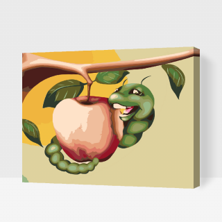 Maľovanie podľa čísiel - Húsenica papá jabĺčko Veľkosť: 60x80cm, Rám: S vnútorným rámom