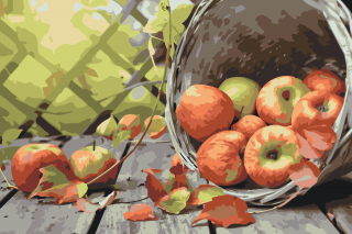 Maľovanie podľa čísiel - Jabĺčka v košíku Veľkosť: 60x80cm, Rám: Bez rámu, iba plátno