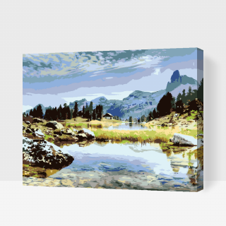 Maľovanie podľa čísiel - Jazierko v horách Veľkosť: 40x50cm, Rám: Bez rámu, iba plátno
