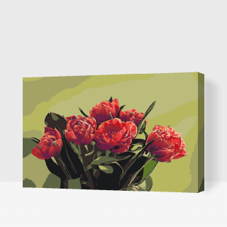 Maľovanie podľa čísiel - Kytica červených tulipánov Veľkosť: 40x60cm, Rám: S vnútorným rámom