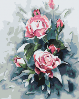 Maľovanie podľa čísiel - Kytica pastelovo ružových ruží Veľkosť: 40x50cm, Rám: Bez rámu, iba plátno