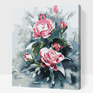 Maľovanie podľa čísiel - Kytica pastelovo ružových ruží Veľkosť: 40x50cm, Rám: S vnútorným rámom