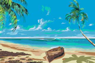 Maľovanie podľa čísiel - Loďka na pláži Veľkosť: 60x80cm, Rám: Bez rámu, iba plátno