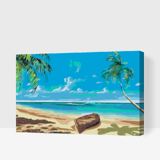 Maľovanie podľa čísiel - Loďka na pláži Veľkosť: 60x80cm, Rám: S vnútorným rámom