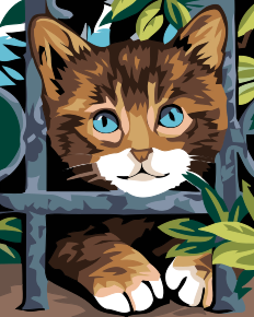 Maľovanie podľa čísiel - Mačiatko za plotom Veľkosť: 40x50cm, Rám: Bez rámu, iba plátno