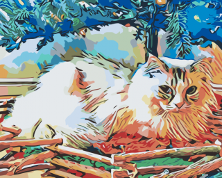 Maľovanie podľa čísiel - Mačička pod stromčekom Veľkosť: 60x80cm, Rám: Bez rámu, iba plátno